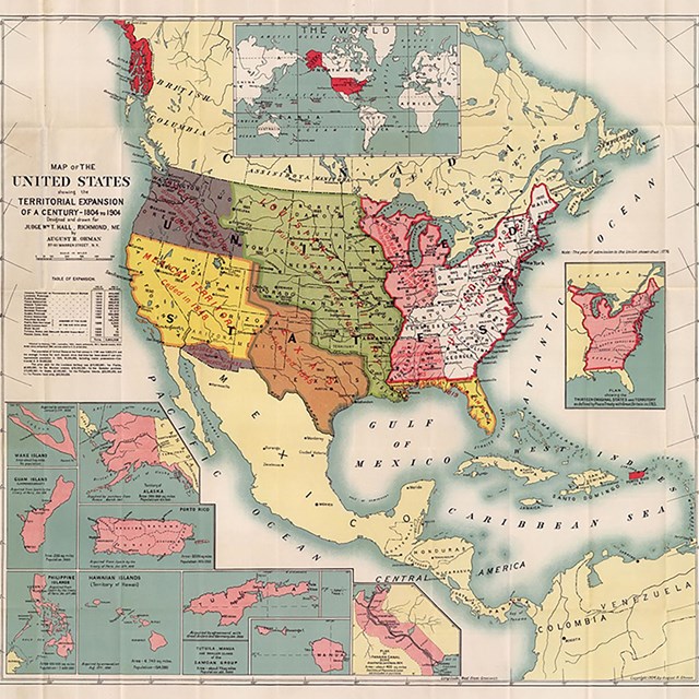 A color map of the US that includes the territories and the mainland